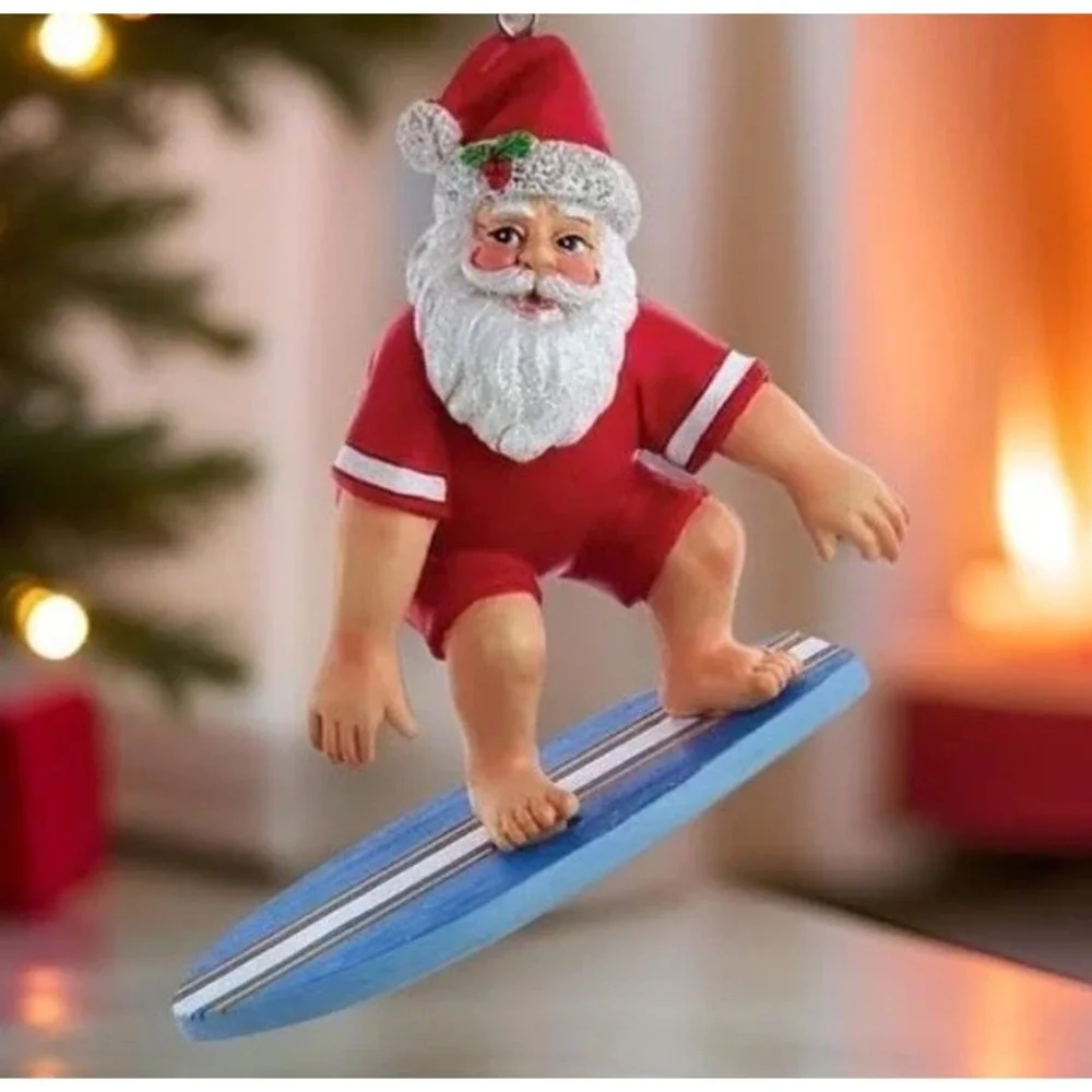Holiday Lane Hawaii SURFING SANTA Coastal Beach Christmas Ornament‎ NWT